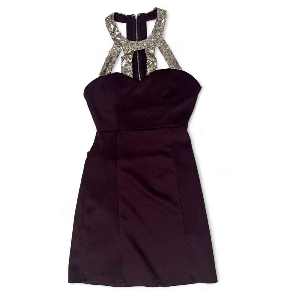 Dark Purple Mini Dress with Gold Sequence - Size: S